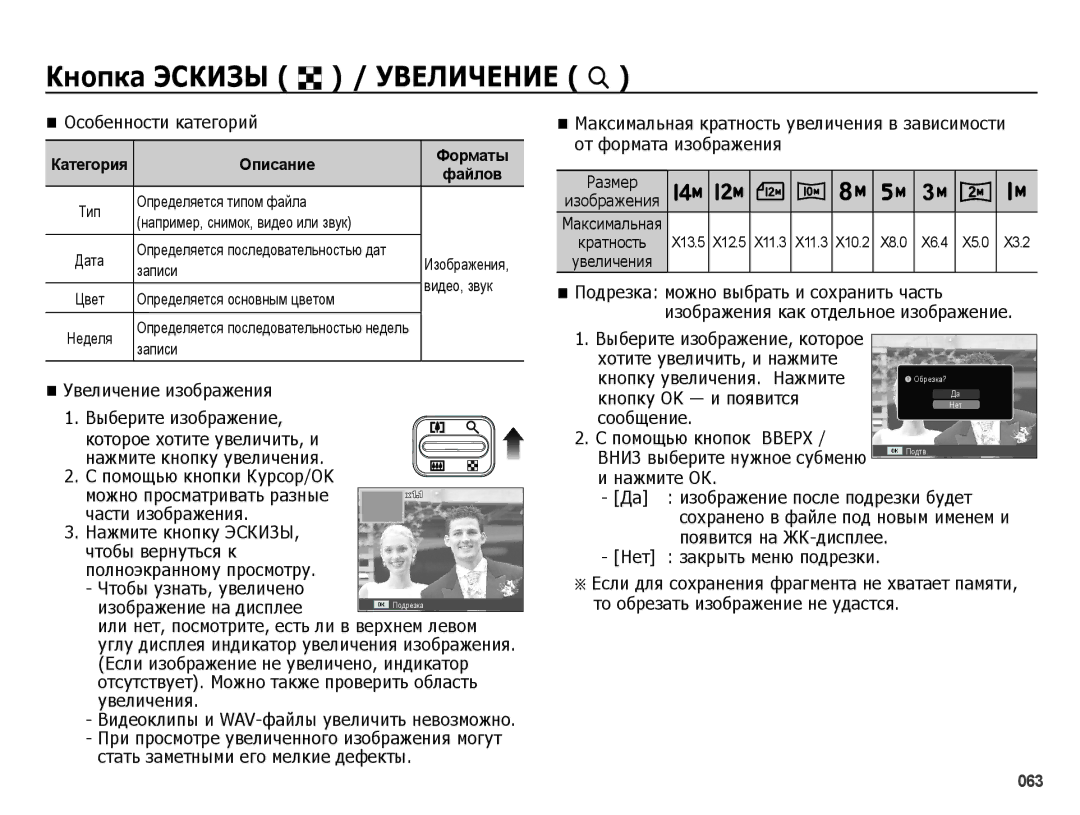 Samsung EC-ES75ZZBPBRU, EC-ES75ZZBPBE2, EC-ES78ZZBPBRU manual Кнопка Эскизы º / Увеличение †, Изображение на дисплее 