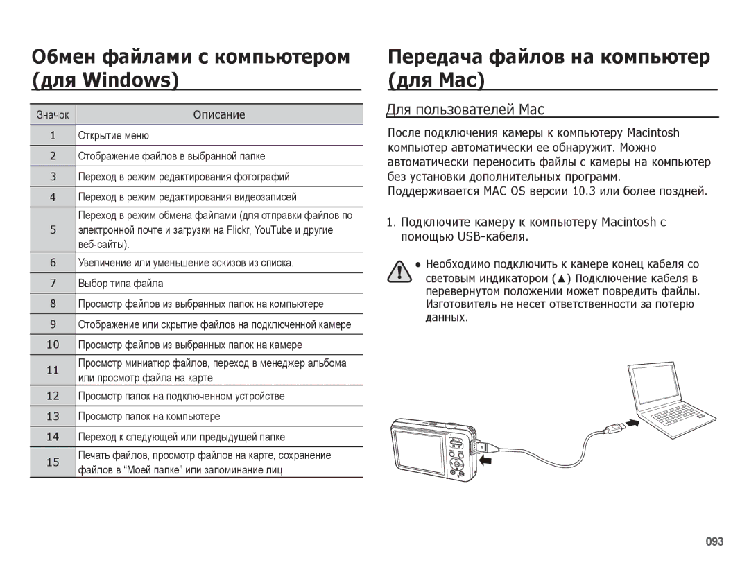 Samsung EC-ES75ZZBPORU, EC-ES75ZZBPBE2, EC-ES75ZZBPBRU manual Передача файлов на компьютер для Mac, Для пользователей Mac 