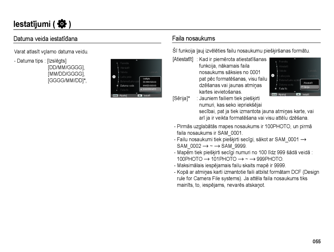 Samsung EC-ES75ZZBPBE2, EC-ES75ZZBPBRU manual Datuma veida iestatîđana Faila nosaukums, Numuri, kas seko iepriekšējai 