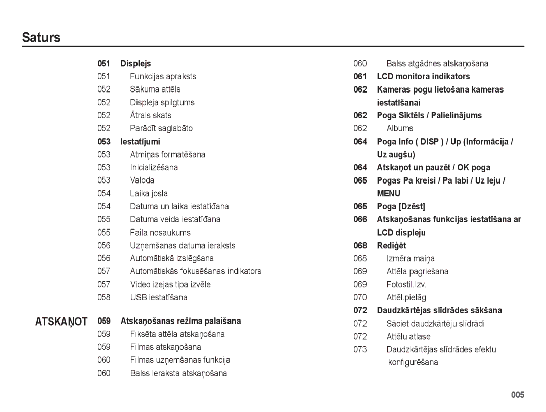 Samsung EC-ES75ZZBPBE2, EC-ES75ZZBPBRU manual Displejs, Iestatījumi, Atskaņot 059 Atskaņošanas režīma palaišana, Albums 