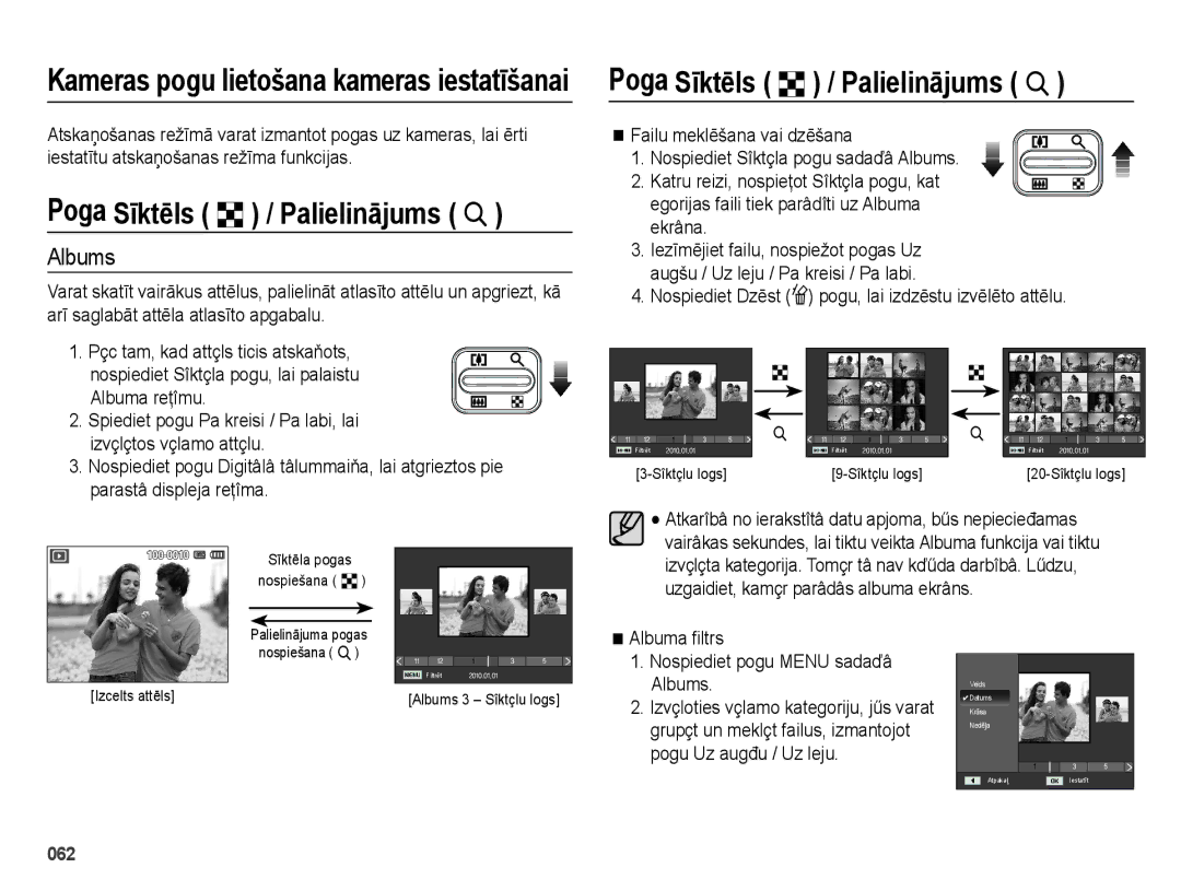 Samsung EC-ES75ZZBPBRU Poga Sīktēls º / Palielinājums †, Albums, Nospiediet Dzēst n pogu, lai izdzēstu izvēlēto attēlu 