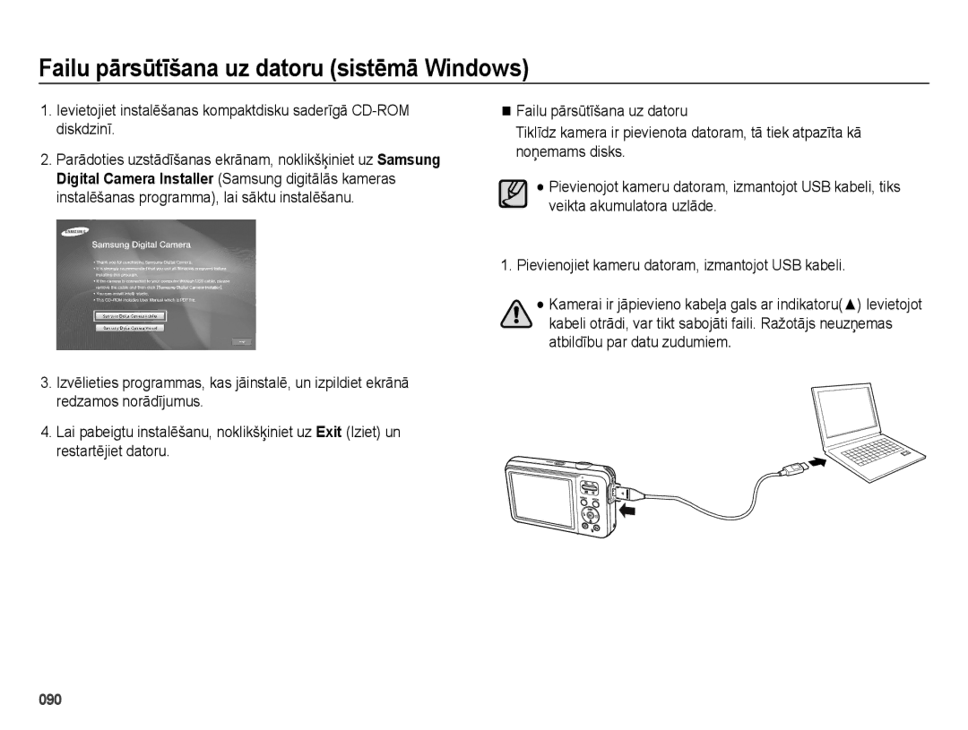 Samsung EC-ES75ZZBPBRU, EC-ES75ZZBPBE2 manual Kamerai ir jāpievieno kabeļa gals ar indikatoru Ievietojot 