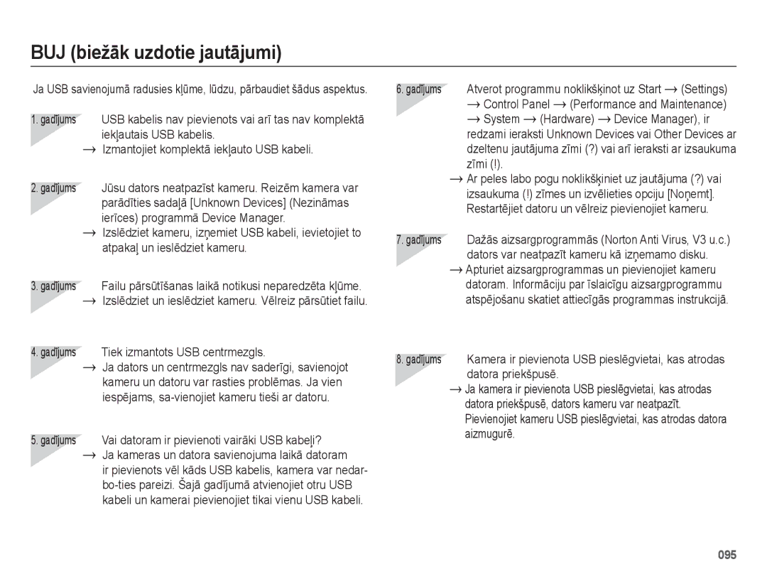 Samsung EC-ES75ZZBPBE2, EC-ES75ZZBPBRU manual BUJ biežāk uzdotie jautājumi 