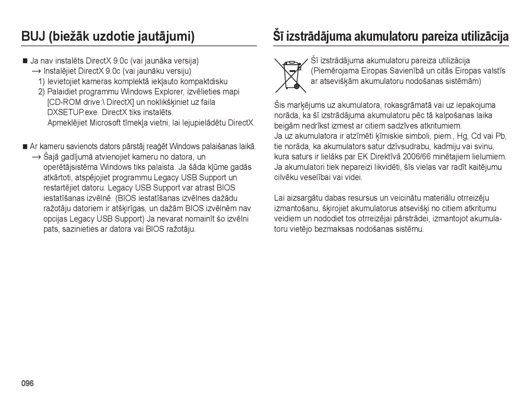 Samsung EC-ES75ZZBPBRU, EC-ES75ZZBPBE2 manual Šī izstrādājuma akumulatoru pareiza utilizācija 