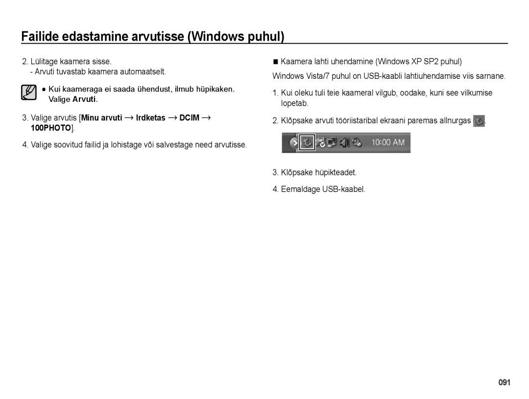 Samsung EC-ES75ZZBPBE2, EC-ES75ZZBPBRU manual Lülitage kaamera sisse Arvuti tuvastab kaamera automaatselt 