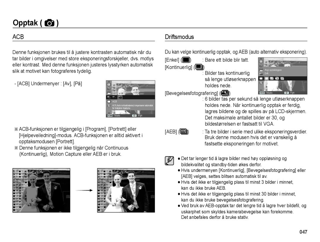 Samsung EC-ES75ZZBPBE2 manual Driftsmodus 