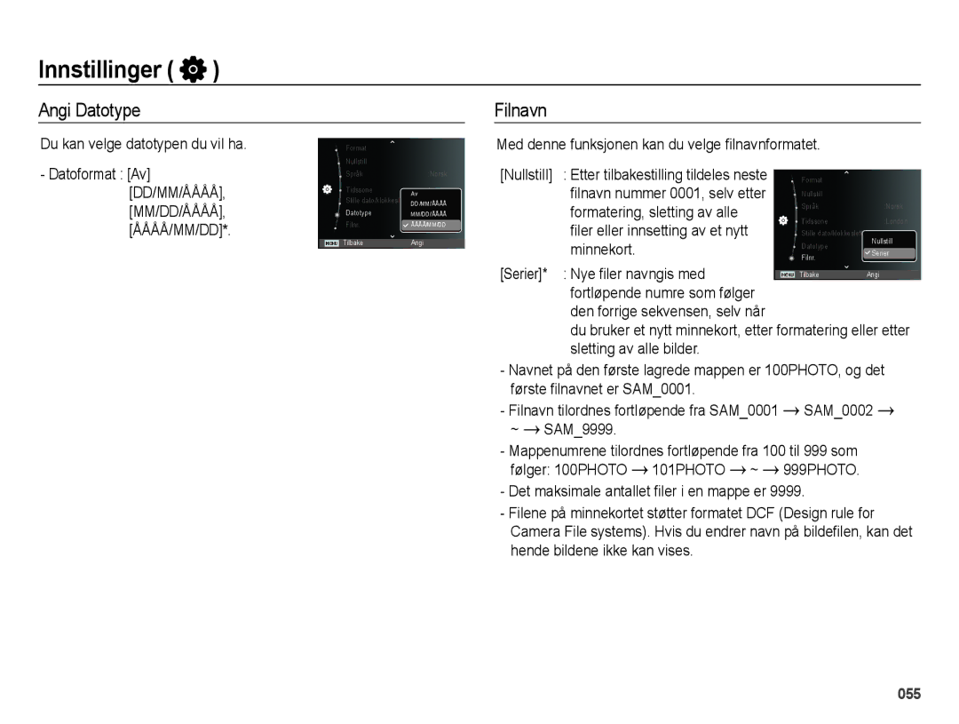 Samsung EC-ES75ZZBPBE2 manual Angi Datotype Filnavn, Du kan velge datotypen du vil ha 