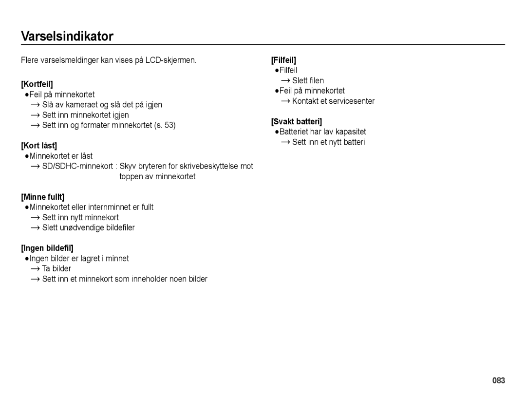 Samsung EC-ES75ZZBPBE2 manual Varselsindikator 