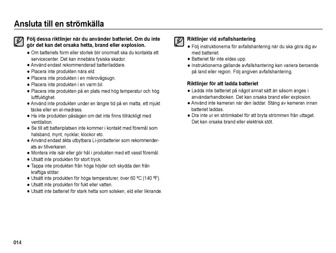 Samsung EC-ES75ZZBPBE2 manual Riktlinjer vid avfallshantering, Riktlinjer för att ladda batteriet 