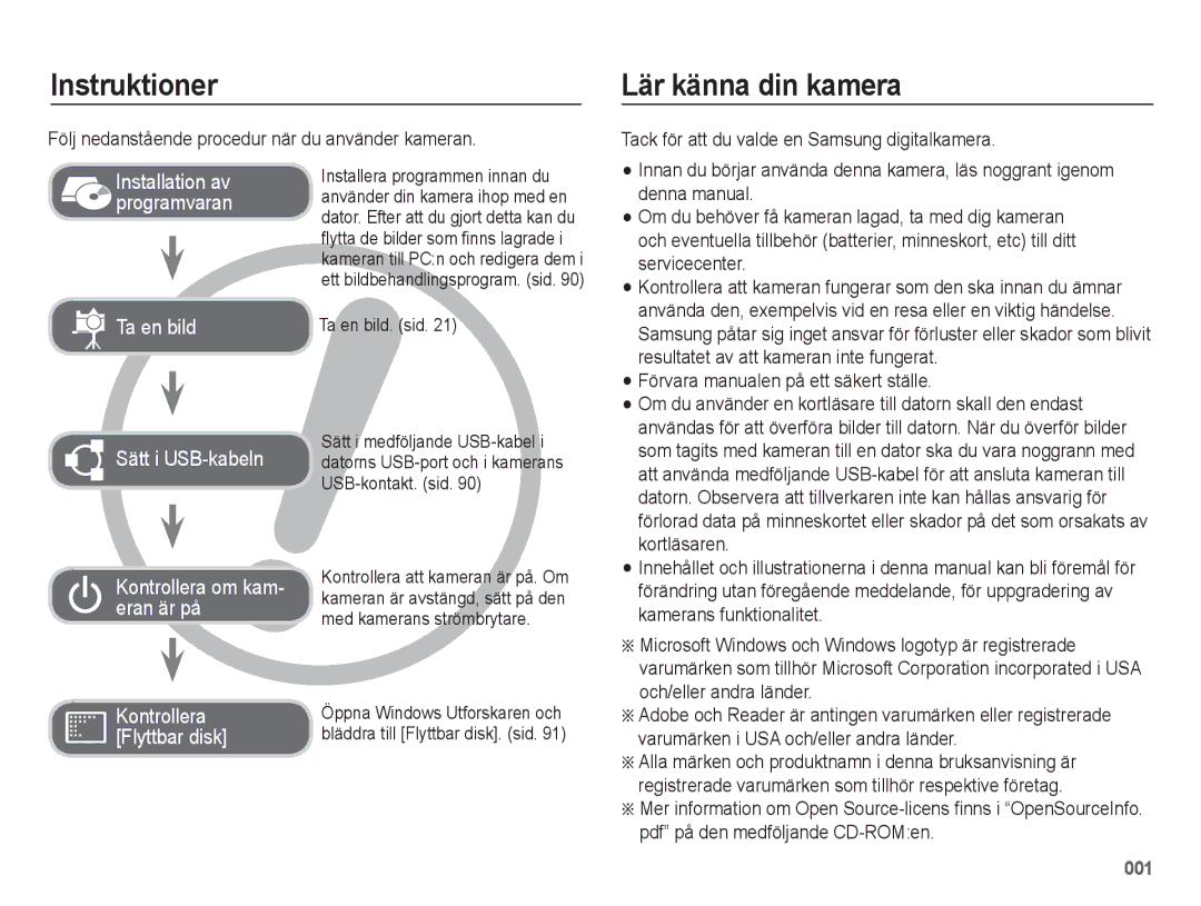 Samsung EC-ES75ZZBPBE2 manual Instruktioner, Lär känna din kamera 