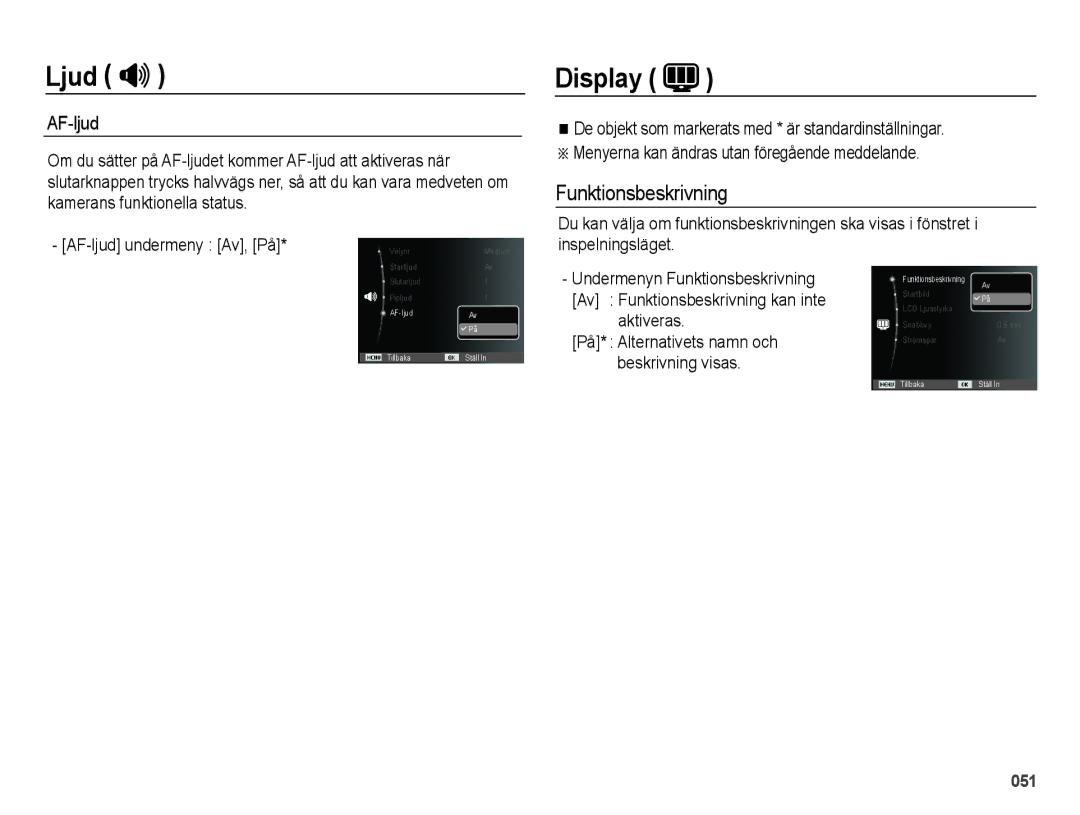 Samsung EC-ES75ZZBPBE2 manual Display, Funktionsbeskrivning 