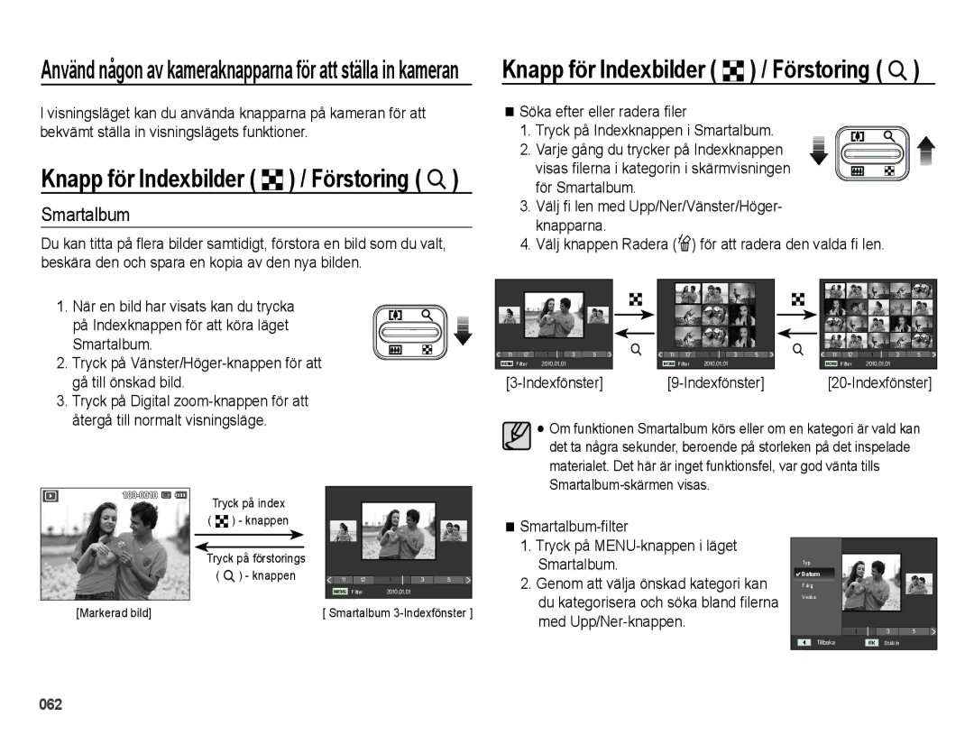 Samsung EC-ES75ZZBPBE2 manual Smartalbum-filter Tryck på MENU-knappen i läget Smartalbum 