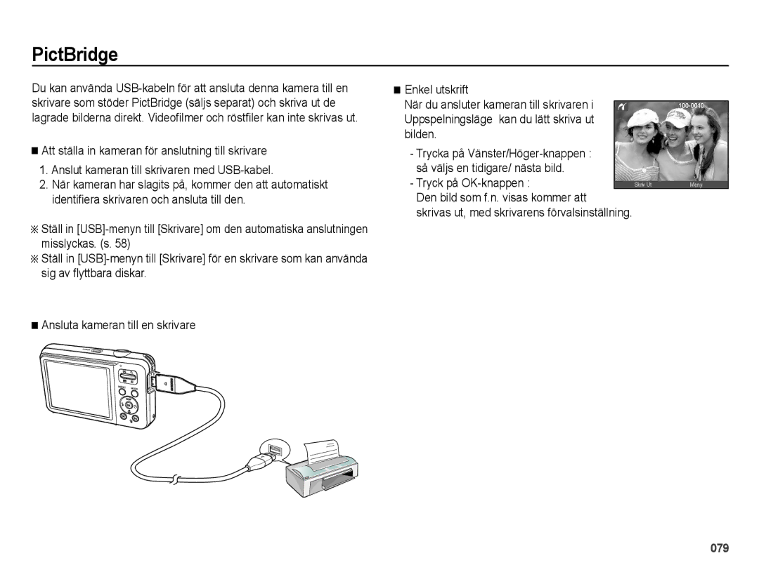 Samsung EC-ES75ZZBPBE2 manual PictBridge, Tryck på OK-knappen, Den bild som f.n. visas kommer att 