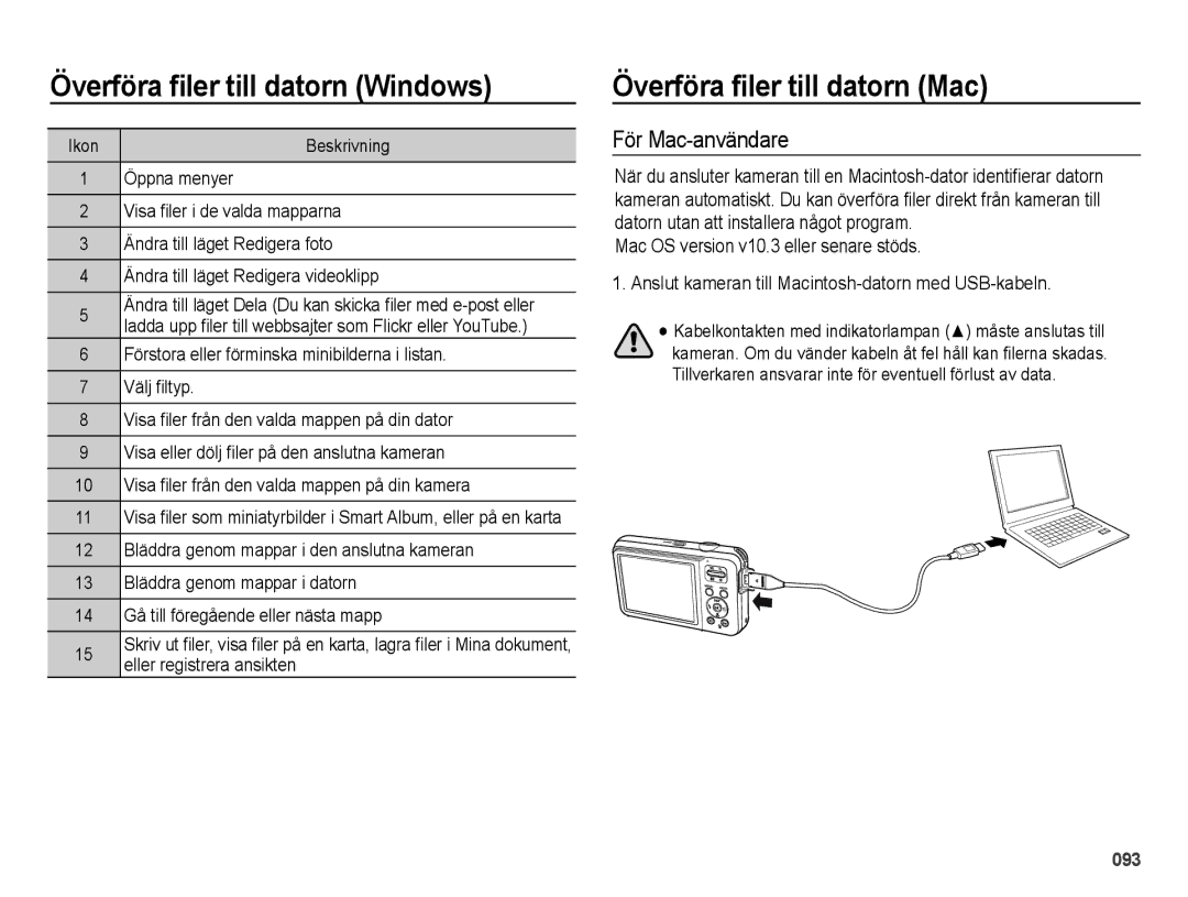 Samsung EC-ES75ZZBPBE2 manual Överföra filer till datorn Mac, För Mac-användare 