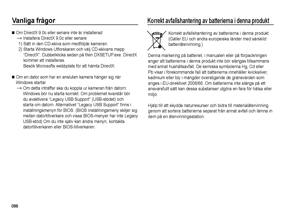 Samsung EC-ES75ZZBPBE2 manual Korrekt avfallshantering av batterierna i denna produkt 