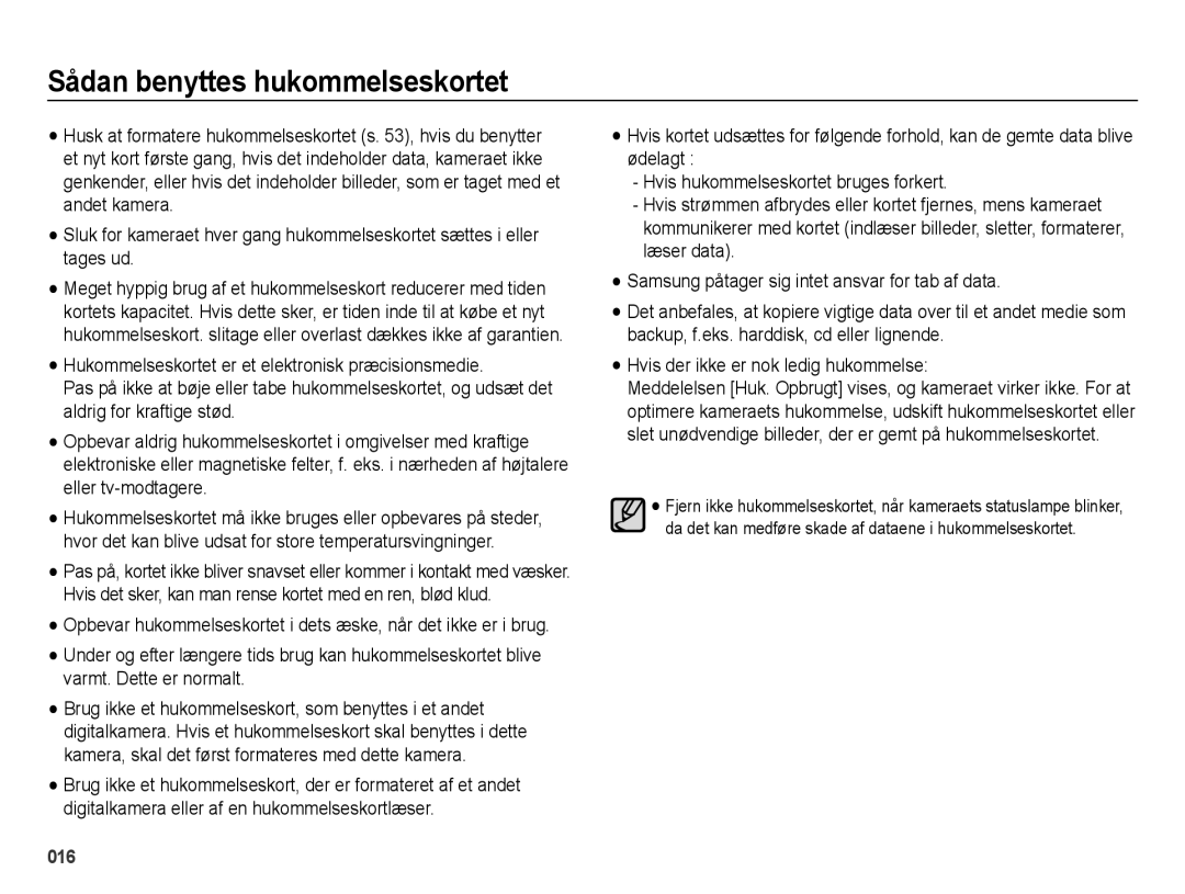 Samsung EC-ES75ZZBPBE2 manual Sådan benyttes hukommelseskortet 