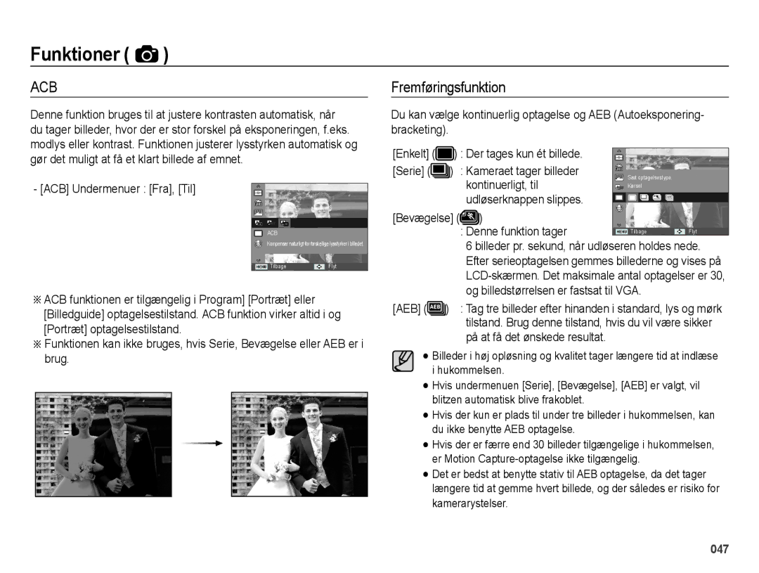 Samsung EC-ES75ZZBPBE2 manual Fremføringsfunktion 