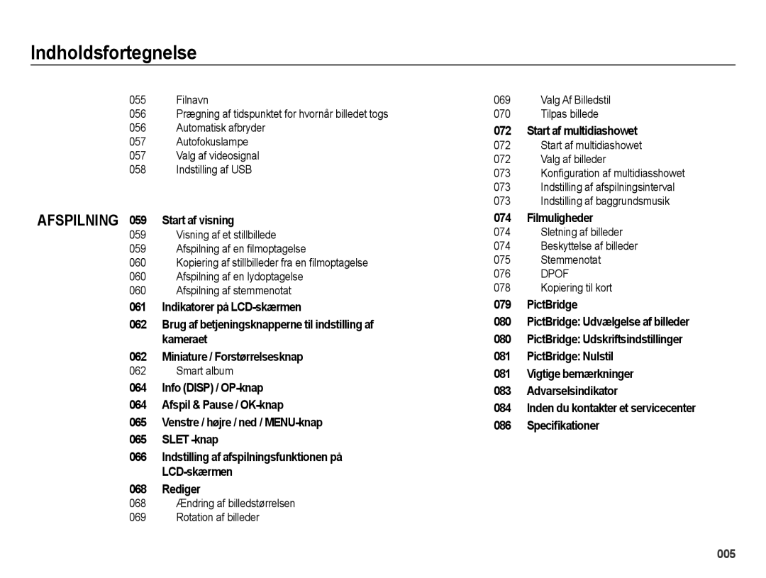 Samsung EC-ES75ZZBPBE2 manual Afspilning 059 Start af visning, Rediger, Start af multidiashowet, Filmuligheder, Smart album 
