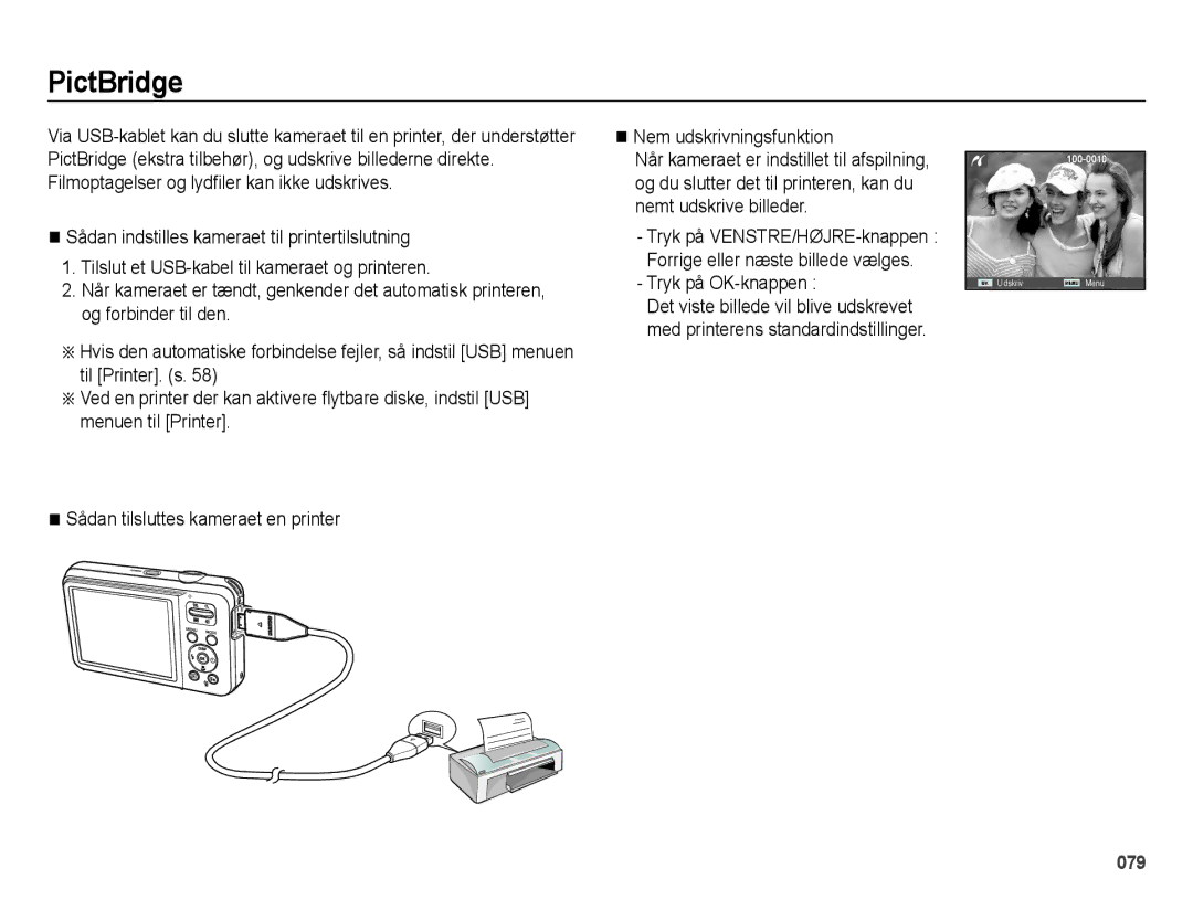 Samsung EC-ES75ZZBPBE2 manual PictBridge, Tryk på OK-knappen 