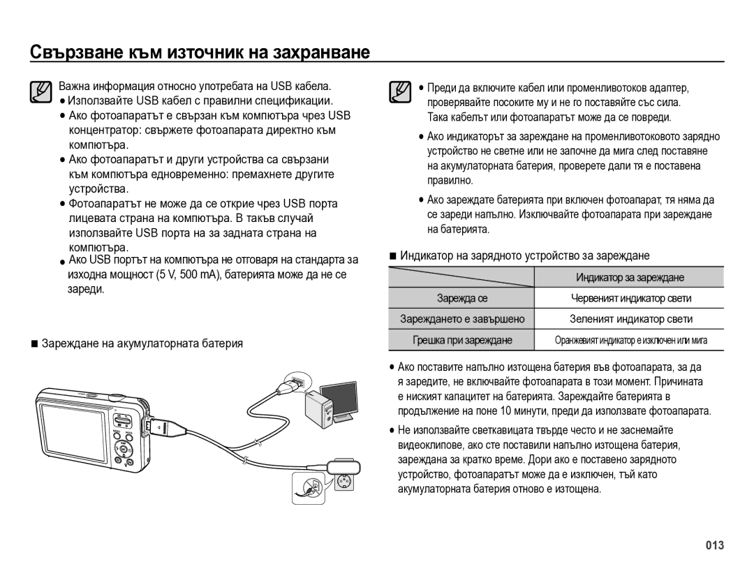 Samsung EC-ES75ZZBPUE3, EC-ES75ZZBPBE3 manual Индикатор на зарядното устройство за зареждане, Индикатор за зареждане 