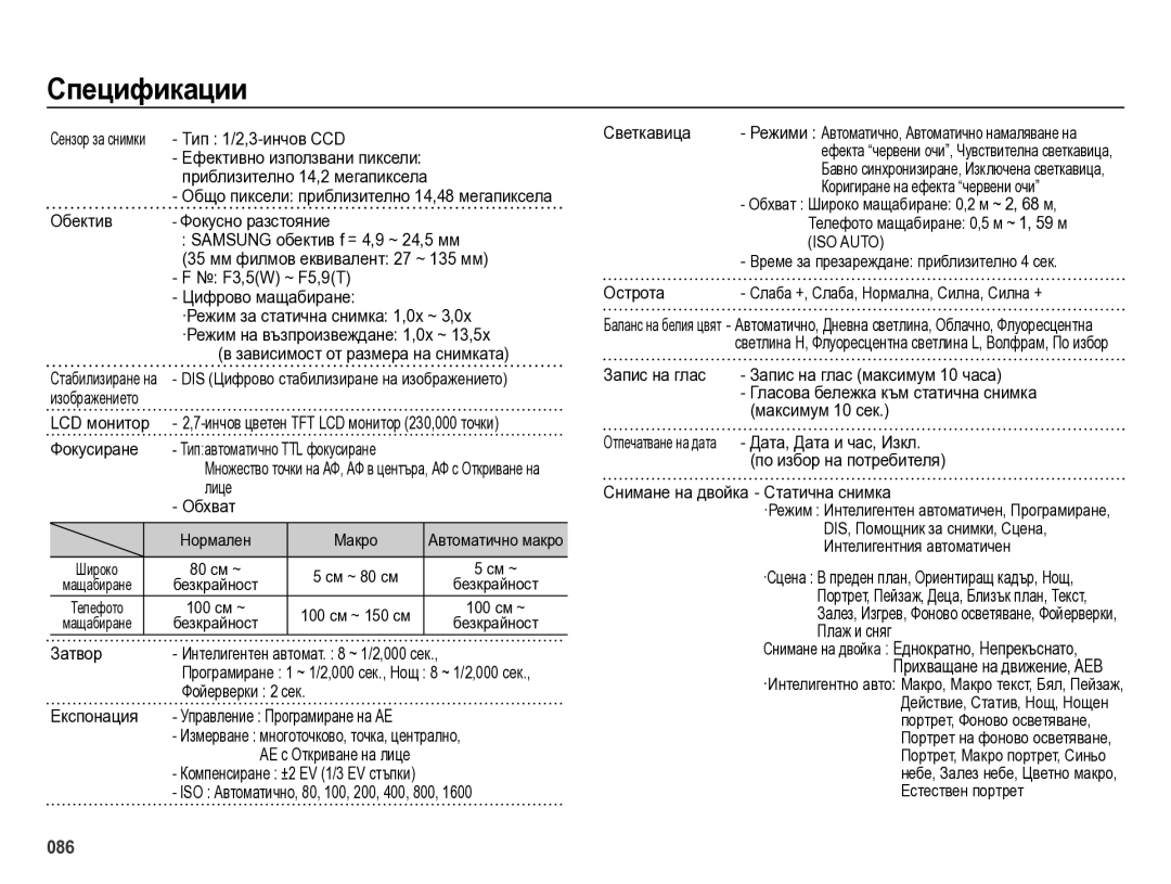 Samsung EC-ES75ZZBPOE3, EC-ES75ZZBPBE3, EC-ES75ZZBPSE3, EC-ES75ZZBPUE3 manual Спецификации 