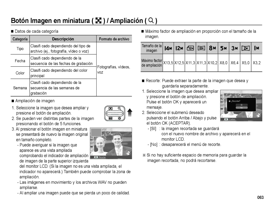 Samsung EC-ES75ZZBPOE1 manual Botón Imagen en miniatura º / Ampliación í, Pulse el botón OK y aparecerá un, Mensaje 