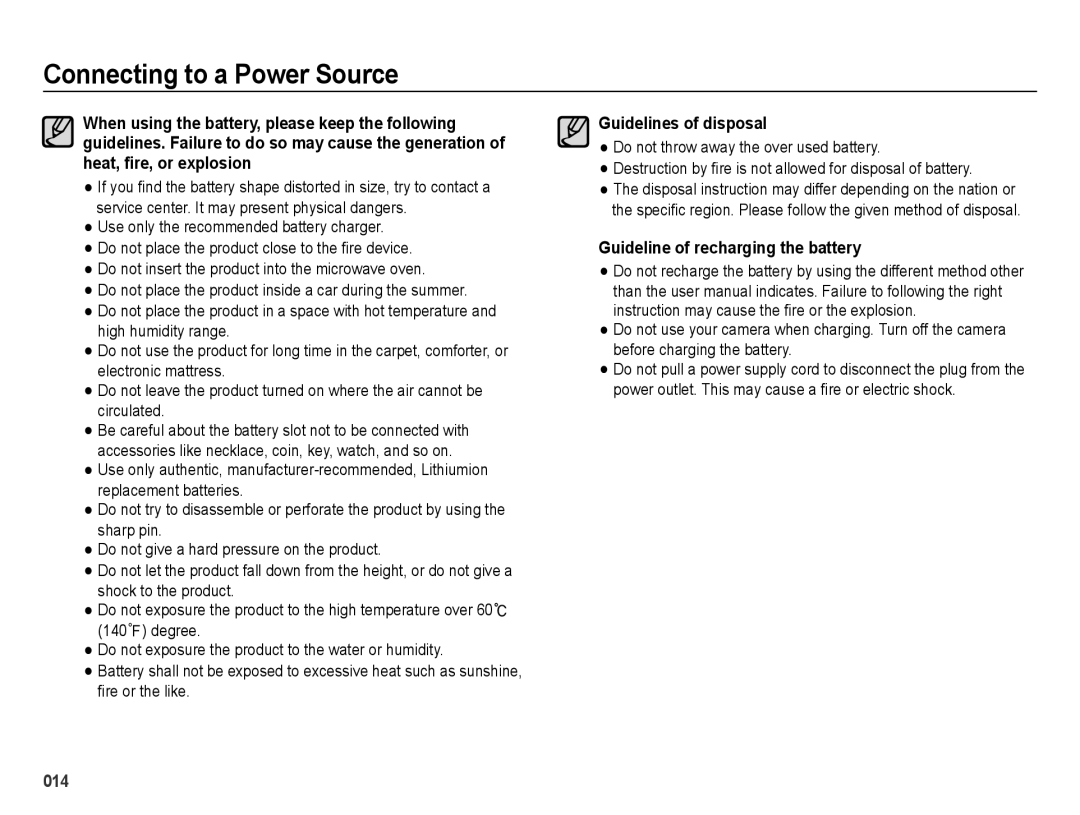 Samsung EC-ES75ZZBPBIL, EC-ES75ZZBPSE1, EC-ES75ZZBPBE1 manual Guidelines of disposal, Guideline of recharging the battery 