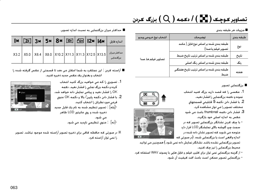 Samsung EC-ES75ZZBPSIL manual ریوصت هزادنا تبسن هب ییامنگرزب نازیم رثکادح Ê لياف هزادنا, ادص ای ملیف ،ریوصت, هتفه, طبض 