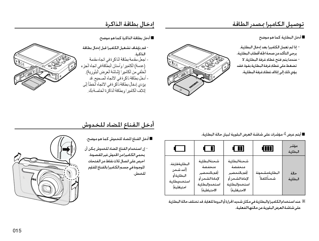 Samsung EC-ES75ZZDPSME, EC-ES75ZZBPSE1, EC-ES75ZZBPBE1, EC-ES75ZZBPRZA manual ةركاذلا ةقاطب لاخدإ, شودخلل داضلما عانقلا لخدأ 