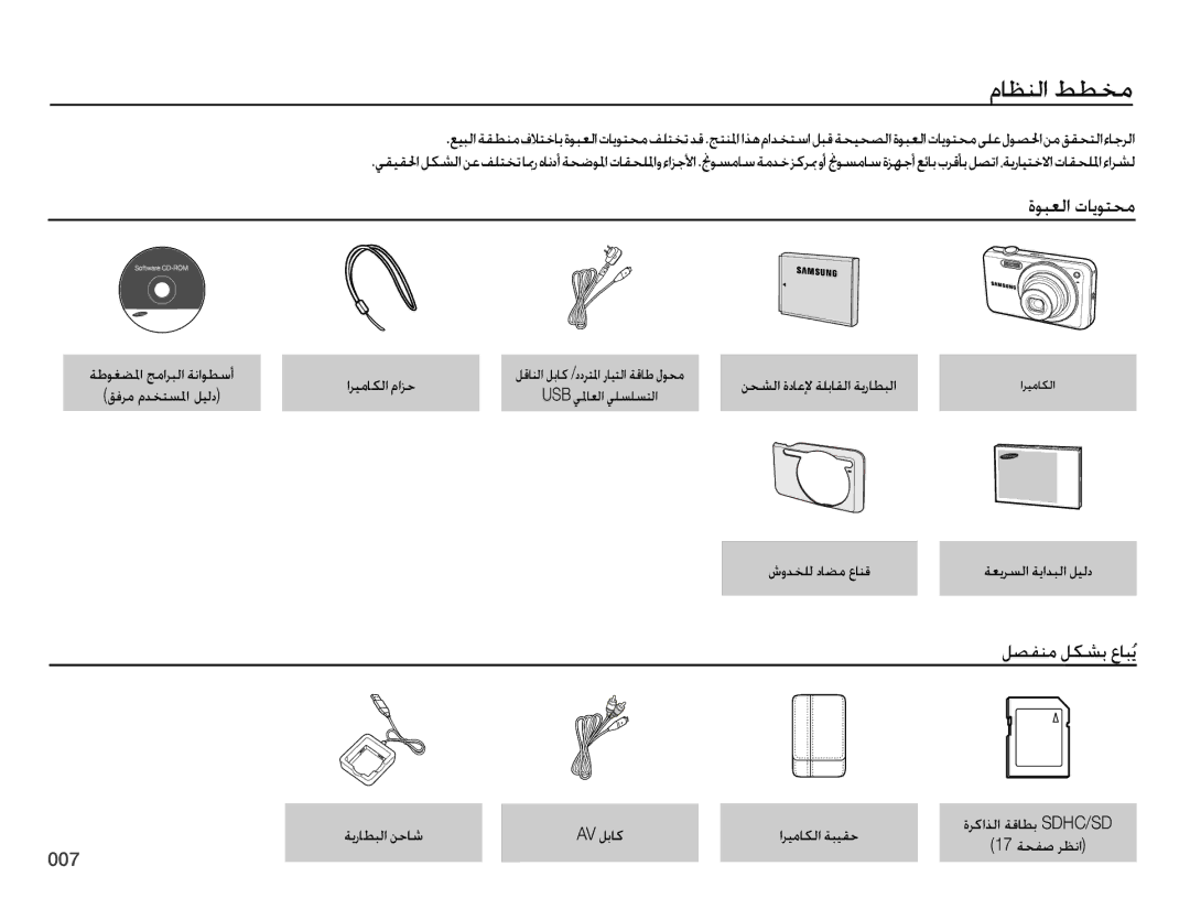 Samsung EC-ES75ZZBPUZA, EC-ES75ZZBPSE1, EC-ES75ZZBPBE1, EC-ES75ZZBPRZA manual ماظنلا ططخم, ةوبعلا تايوتحم, لصفنم لكشب عابُي 