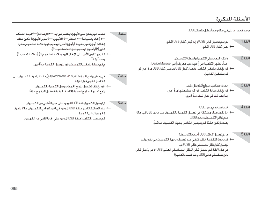 Samsung EC-ES75ZZBPOSA, EC-ES75ZZBPSE1, EC-ES75ZZBPBE1, EC-ES75ZZBPRZA, EC-ES75ZZBPUE1, EC-ES75ZZBPBZA manual ةرركتلما ةلئسلأا 