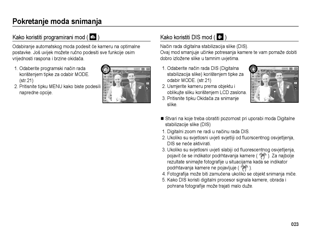 Samsung EC-ES75ZZBPSE3 manual Kako koristiti programirani mod, Kako koristiti DIS mod 