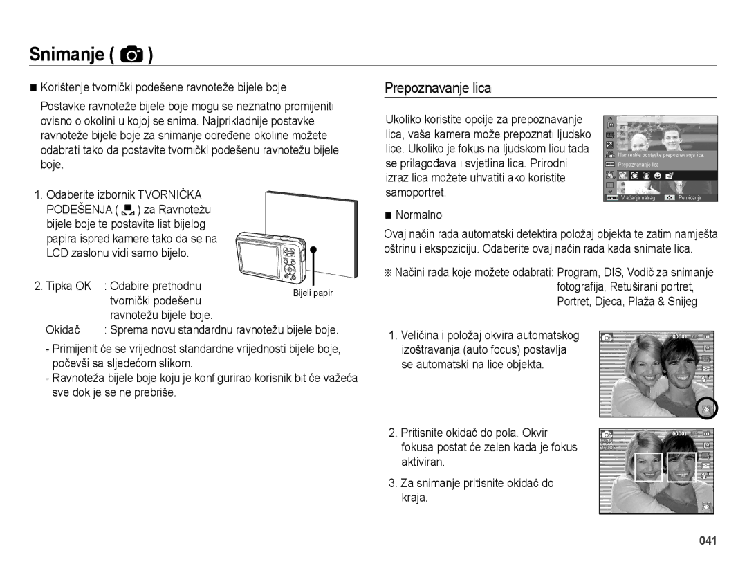 Samsung EC-ES75ZZBPSE3 manual Prepoznavanje lica 