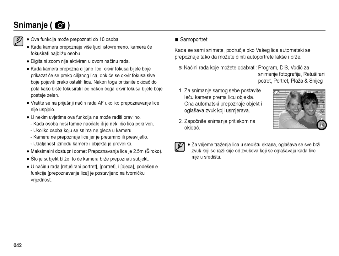 Samsung EC-ES75ZZBPSE3 manual Samoportret, Započnite snimanje pritiskom na okidač 