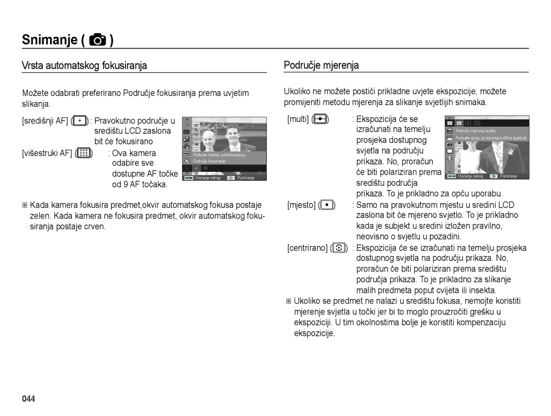 Samsung EC-ES75ZZBPSE3 manual Vrsta automatskog fokusiranja, Područje mjerenja 