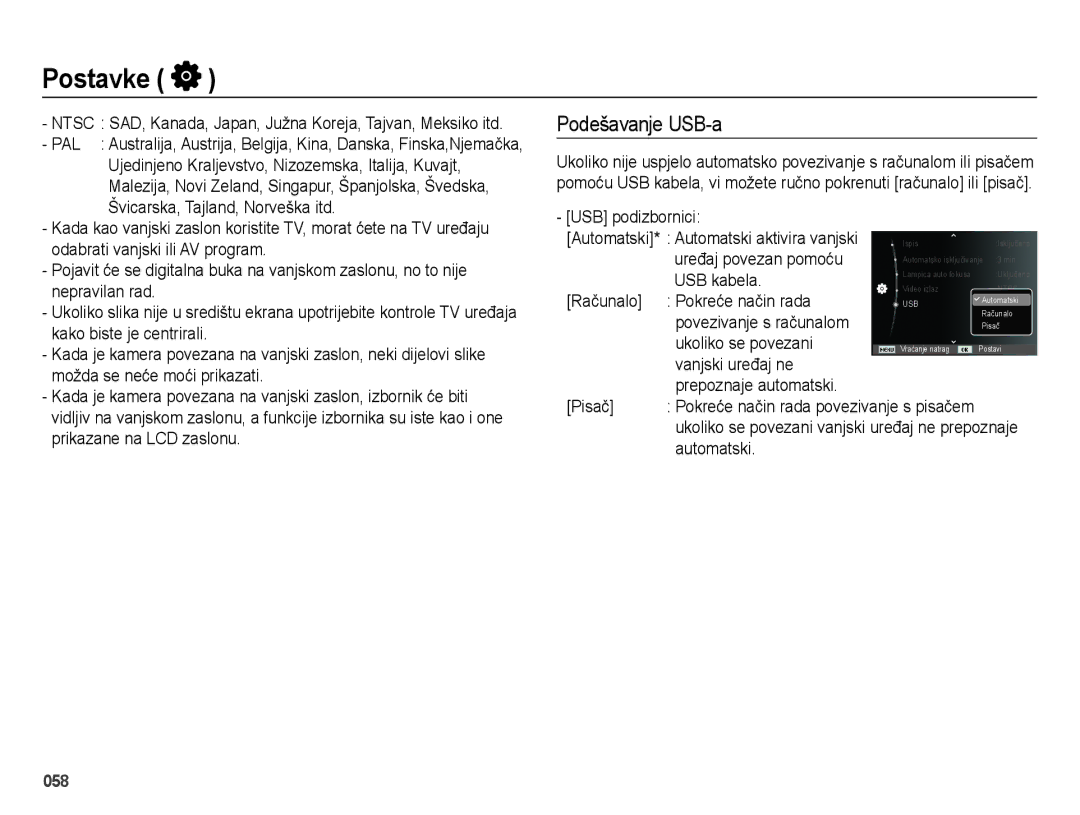 Samsung EC-ES75ZZBPSE3 manual Podešavanje USB-a 