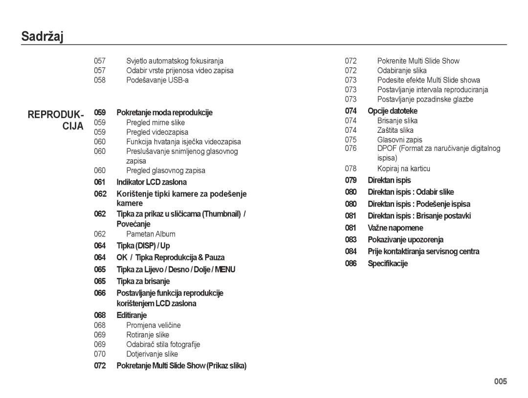 Samsung EC-ES75ZZBPSE3 Pokretanje moda reprodukcije, Editiranje, Pokretanje Multi Slide Show Prikaz slika, Opcije datoteke 