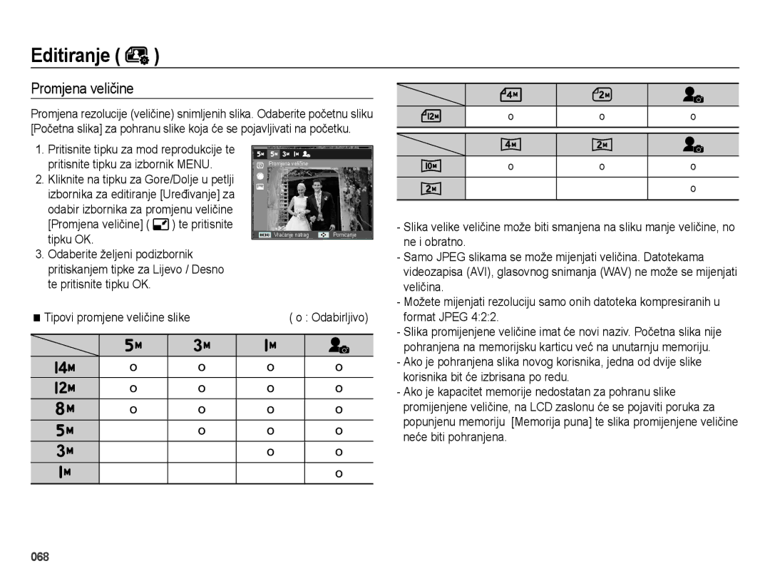 Samsung EC-ES75ZZBPSE3 manual Editiranje, Promjena veličine 