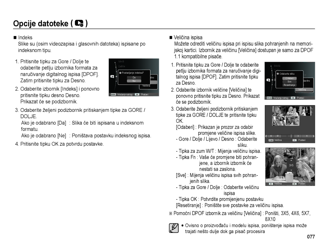 Samsung EC-ES75ZZBPSE3 manual Kompatibilne pisače, Odaberite željeni podizbornik pritiskanjem tipke za Gore 