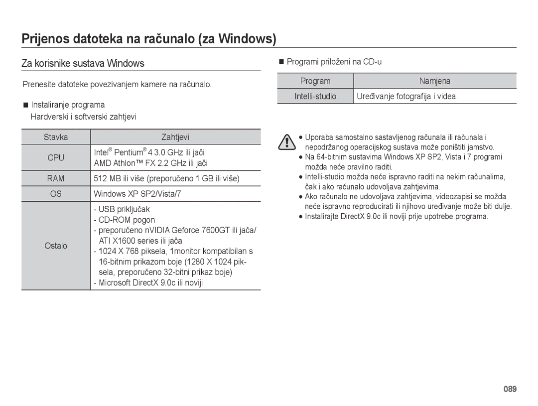 Samsung EC-ES75ZZBPSE3 manual Prijenos datoteka na računalo za Windows, Za korisnike sustava Windows 