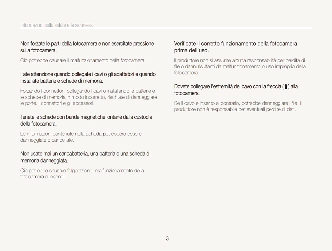 Samsung EC-ES80ZZBPPE1, EC-ES80ZZBPBE1, EC-ES80ZZBPSE1 manual Informazioni sulla salute e la sicurezza 