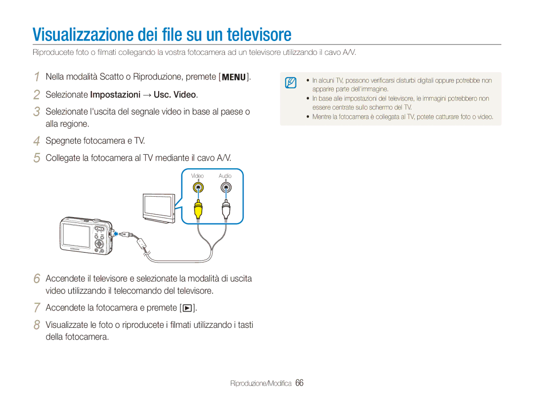 Samsung EC-ES80ZZBPPE1 Visualizzazione dei file su un televisore, Accendete la fotocamera e premete, Della fotocamera 