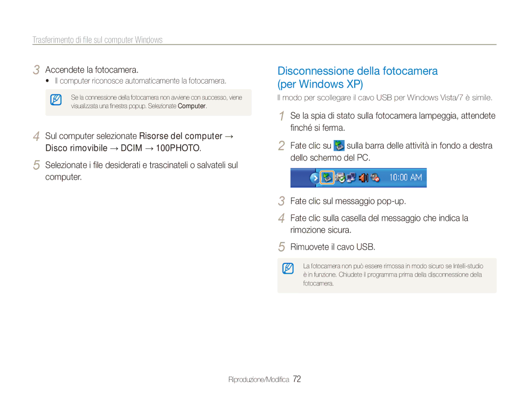 Samsung EC-ES80ZZBPPE1, EC-ES80ZZBPBE1, EC-ES80ZZBPSE1 manual Disconnessione della fotocamera per Windows XP 