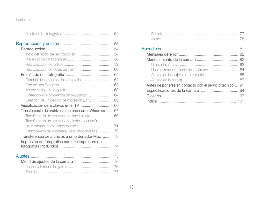 Samsung EC-ES80ZZBPSE1, EC-ES80ZZBPBE1, EC-ES80ZZBPRE1, EC-ES80ZZBPPE1 manual Contenido﻿ 