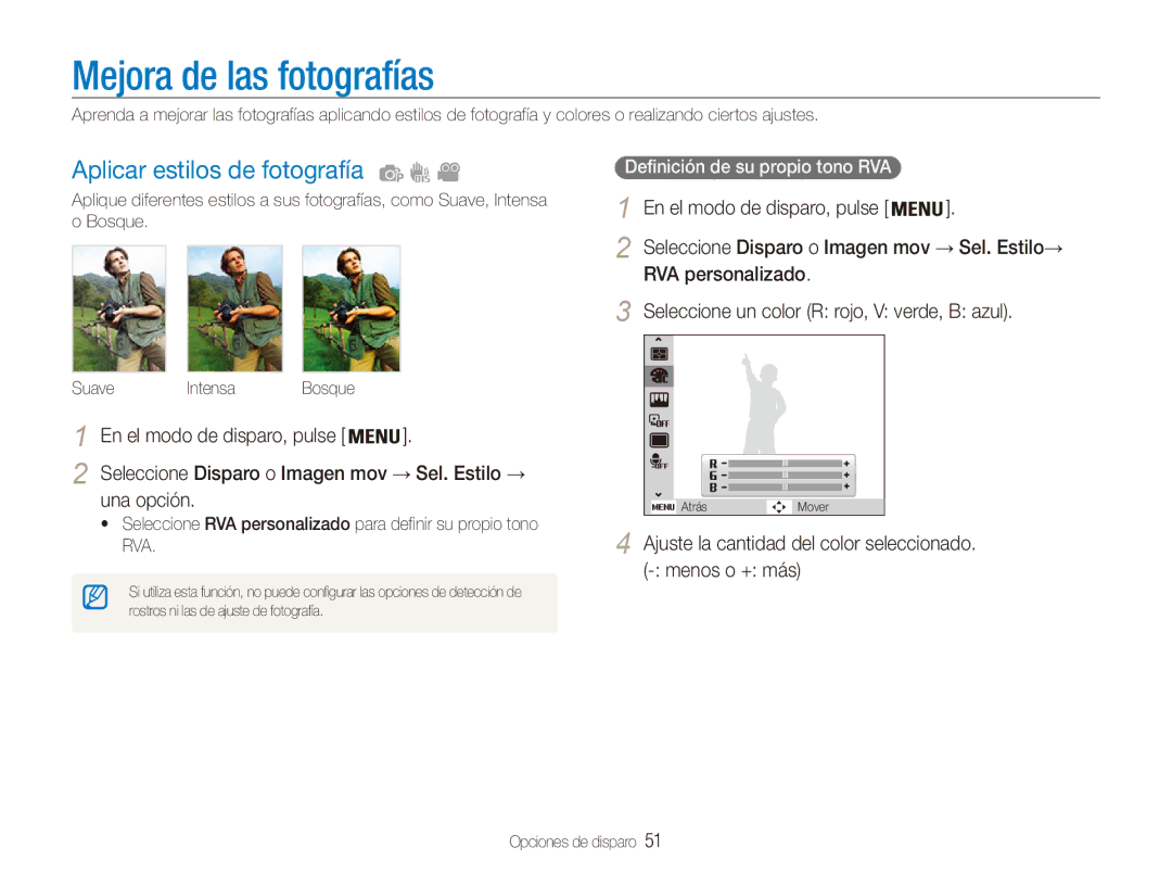 Samsung EC-ES80ZZBPBE1, EC-ES80ZZBPRE1, EC-ES80ZZBPPE1 Mejora de las fotografías, Aplicar estilos de fotografía, Una opción 