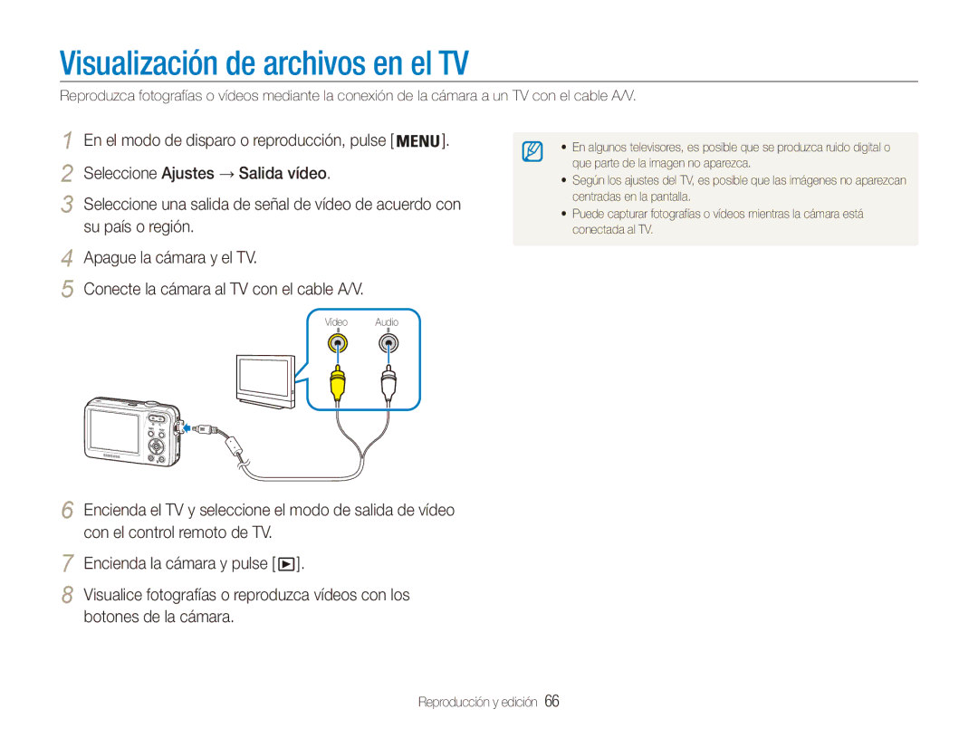 Samsung EC-ES80ZZBPSE1, EC-ES80ZZBPBE1, EC-ES80ZZBPRE1 manual Visualización de archivos en el TV, Botones de la cámara 