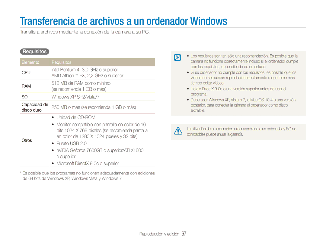 Samsung EC-ES80ZZBPBE1, EC-ES80ZZBPRE1 manual Transferencia de archivos a un ordenador Windows, Elemento Requisitos 