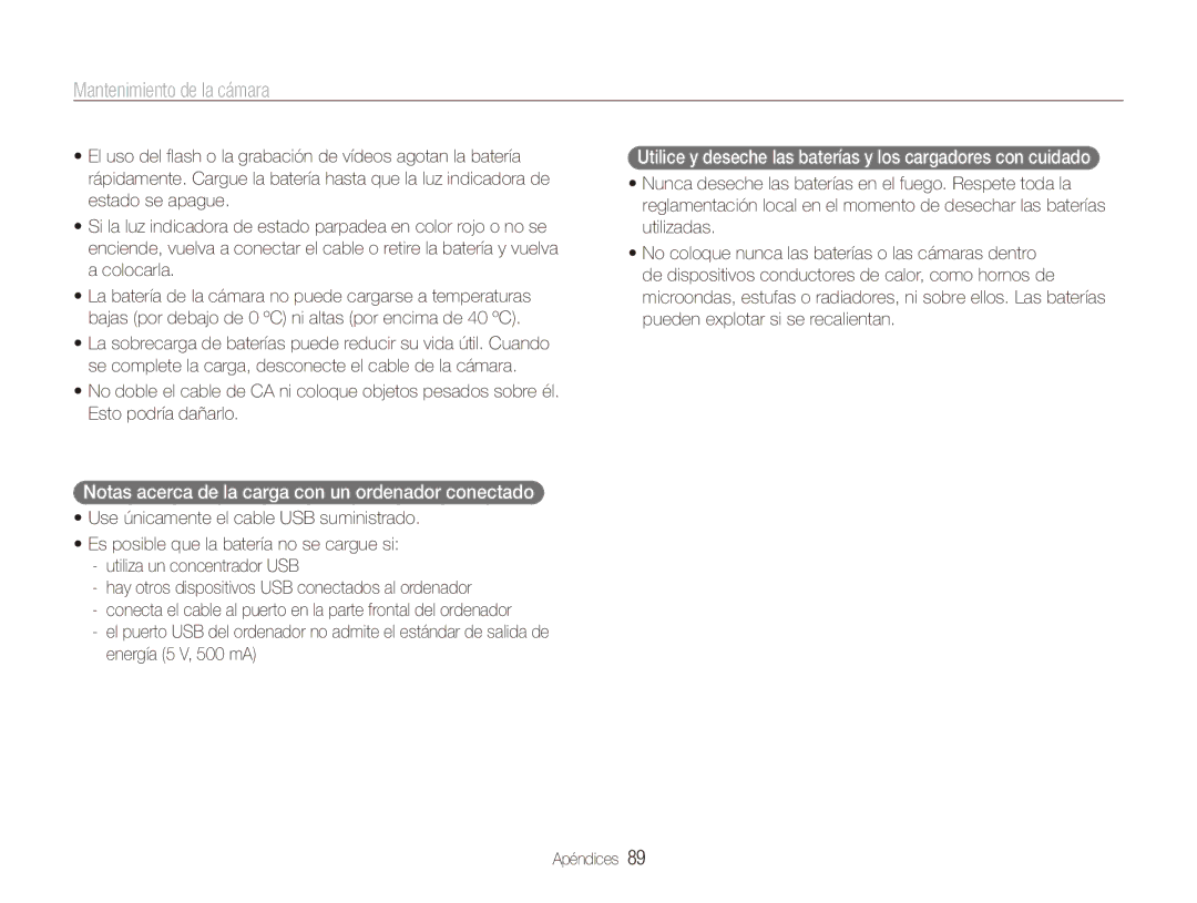 Samsung EC-ES80ZZBPPE1, EC-ES80ZZBPBE1, EC-ES80ZZBPRE1, EC-ES80ZZBPSE1 Notas acerca de la carga con un ordenador conectado 