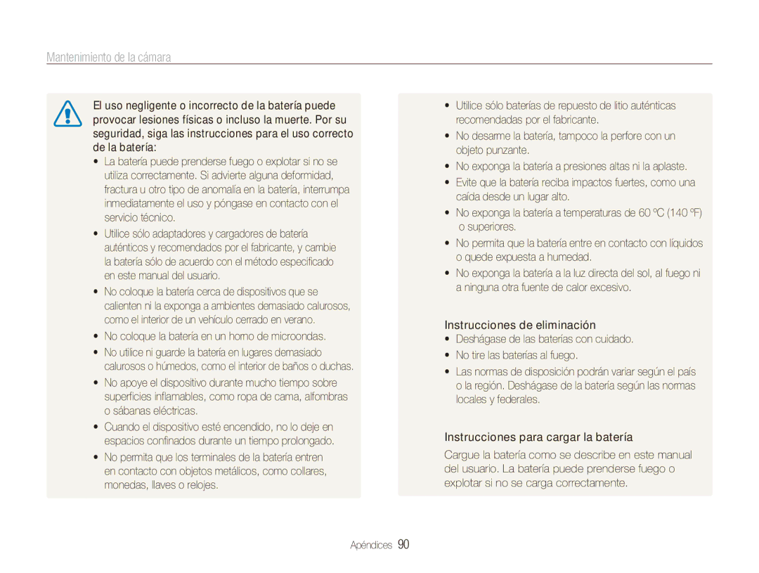 Samsung EC-ES80ZZBPSE1, EC-ES80ZZBPBE1, EC-ES80ZZBPRE1, EC-ES80ZZBPPE1 manual No coloque la batería en un horno de microondas 