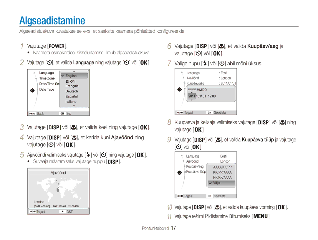 Samsung EC-ES80ZZBPBE2 manual Algseadistamine, Vajutage või Valige nupu, Abil mõni üksus, Vajutage Või 